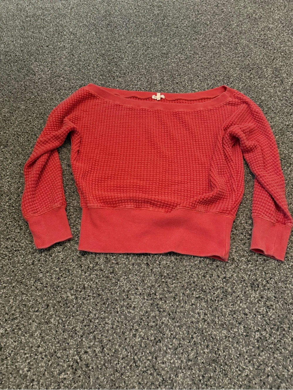 Gilded Intent Off-the-Shoulder Waffle-Knit Sweater in Red